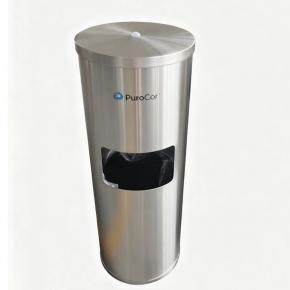 floor standing gym wipes dispenser with trash can