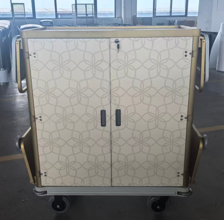 Elegant Ideal aluminium housekeeping trolley with 6-inch medical-grade silent wheels and anti-collision base.png